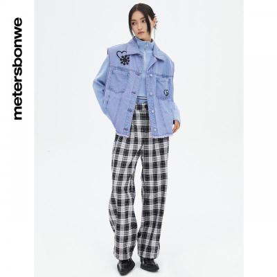 [1件5折价:109.5]美特斯邦威格纹阔腿裤女春季新款时尚宽松休闲长裤女