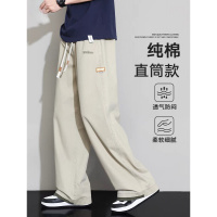纯棉阔腿休闲裤男夏季薄款潮流宽松直筒垂感透气运动裤