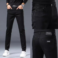 秋冬欧货休闲黑色牛仔裤男弹力修身小脚裤高端休闲百搭潮流