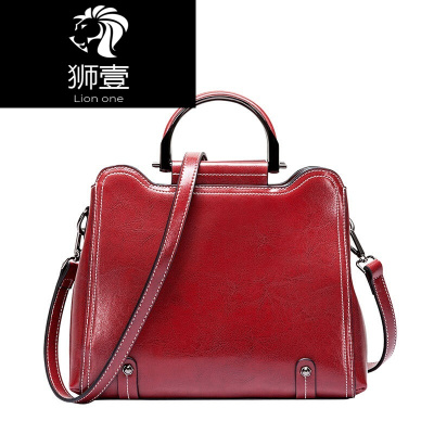 狮壹（Lionone）真皮女包2019新款时尚百搭单肩斜挎手提包油腊牛皮贝壳包