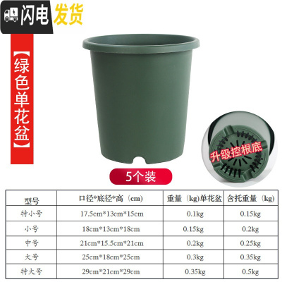 三维工匠新款改良加厚树脂加仑盆控根盆可蓄水透气透水月季花盆绿萝盆p15 [5个装][绿色不含托] 特大花盆容器