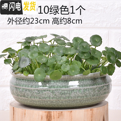 三维工匠无孔陶瓷水培花盆水仙铜钱睡莲荷花多肉特大号花盆 无孔-010绿色1个 中等花盆容器