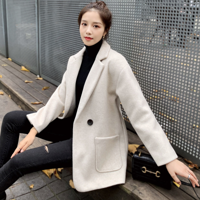 FISHBASKET毛呢外套女中长款加棉加厚2020年新款韩版宽松冬季小个子呢子大衣毛呢外套