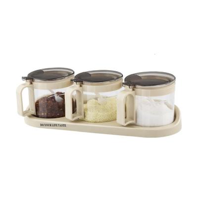 玻璃调料罐厨房盐罐调味罐家用佐料瓶收纳盒组合装调味瓶套装 敬平 3个套装蓝色