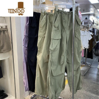 YANXU特大码300斤夏季宽松休闲工装长裤男装薄款抽绳哈伦直筒阔腿裤子2