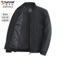 啄木鸟毛呢子夹克男士棒球领春秋季新款中老年人加厚爸爸冬装外套