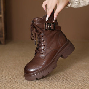 头层牛皮马丁靴女秋冬新款英伦风短靴女韩版百搭学生厚底加绒