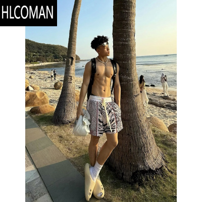 HLCOMAN美式网眼豹纹夏篮球网眼四分裤男宽松休闲运动健身透气不过膝短裤