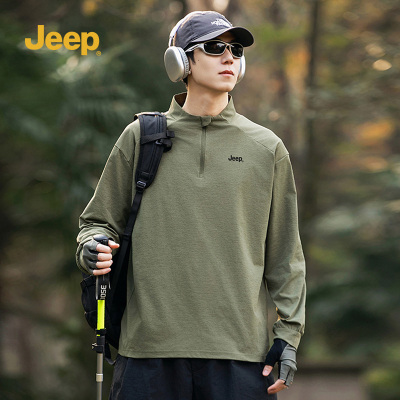 jeep吉普男士长袖T恤春秋季2025新款潮牌户外运动半拉炼上衣男款S