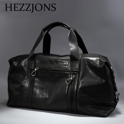 赫泽琼斯HEZZJONS正品真皮旅行包男进口意大利牛皮手提行李包青年时尚休闲潮流奢侈品出差电脑包黑色进口意大利牛皮