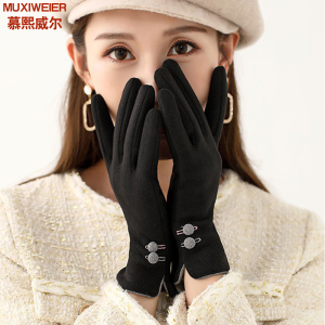 慕熙威尔手套女士秋冬季加绒触屏可爱学生德绒自行车保暖骑车加厚防寒