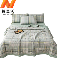 铭思沃棉花被四件套1.5米床绿格 套