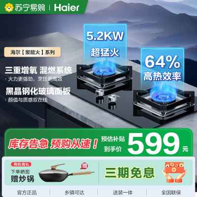 海尔(Haier)燃气灶天然气 嵌入式台嵌两用 5.2kw大火力纯蓝焰猛火 Q2BE6灶具64%高热效 [天然气]