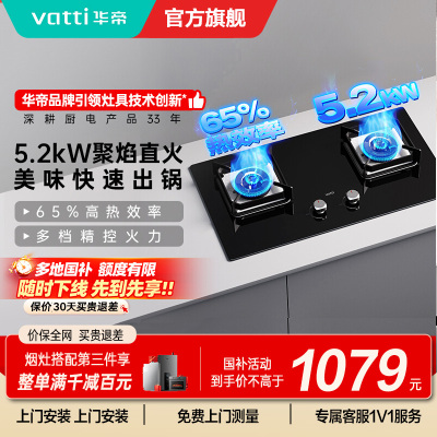 华帝(vatti)5.0KW火力燃气灶大火单灶具双眼灶厨房家用嵌入式钢化玻璃离子熄火保护烈焰不糊锅i10073B液化气