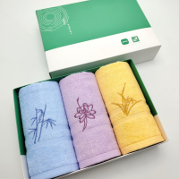 优品尚竹竹纤维小国风毛巾三条装礼盒XGF-003