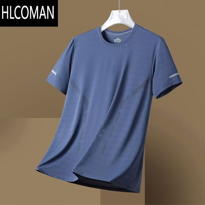 HLCOMAN干活穿的冰丝网眼短袖T恤男士夏季宽松薄款体恤衫透气凉感速干衣