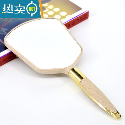 敬平美容院专用化妆镜女手柄纹绣手持手拿便携随身单面小镜子圆形 塑料框 | 米色方形便携式用镜