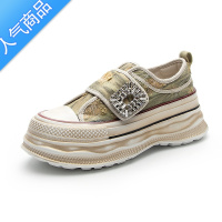 SUNTEK学院风魔术贴帆布鞋女鞋2023新款春秋夏款厚底布鞋休闲板鞋一脚蹬