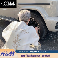 HLCOMAN白色短袖T恤男夏季美式潮流玫瑰印花宽松圆领五分袖上衣