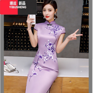 YIBUSHENG2023季新款民族风复古改良款旗袍连衣裙女中长款高开叉旗袍裙子