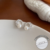 纯银天然珍珠锆石几何耳钉轻奢高级感时尚耳环2025新款饰品女送女朋友老婆情人节七夕生日礼物