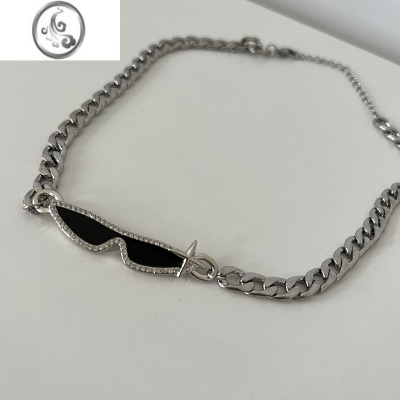 JiMi嘻哈墨镜钛钢项链高级感男士女ins潮牌百搭配饰个性轻奢小众饰品