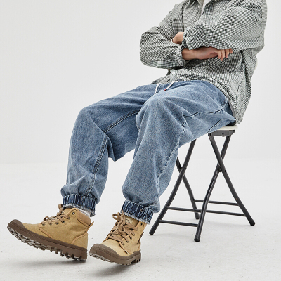 梵克公牛长裤春季款束脚裤子潮牌休闲牛仔裤男士蓝色