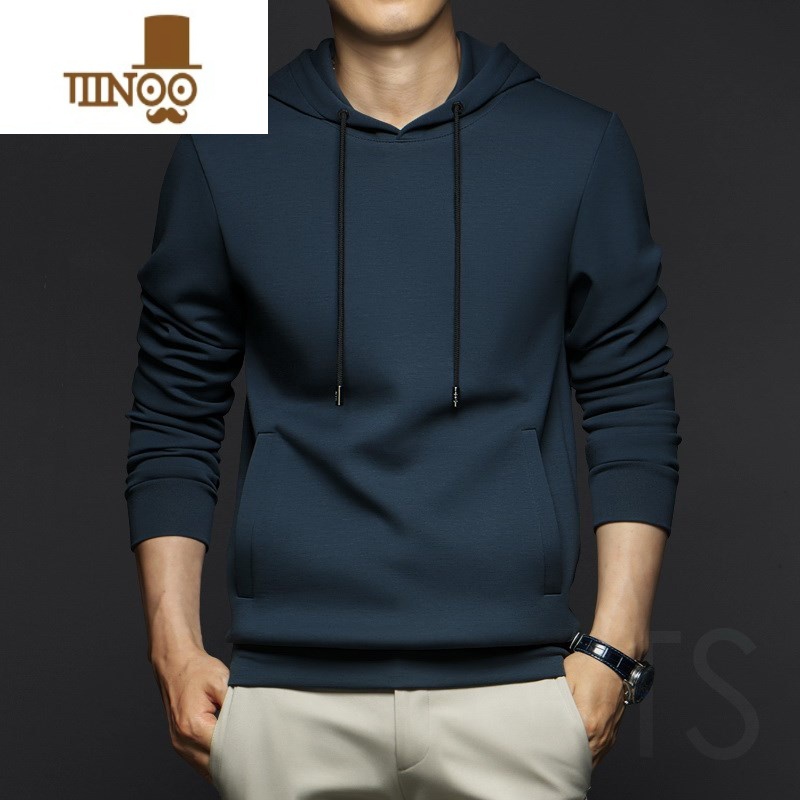 YANXU潮牌新款连帽卫衣男2023纯色韩版潮流套头长袖上衣外套