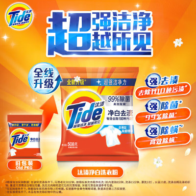 汰渍(TIDE)洗衣粉508g*12袋净白去渍