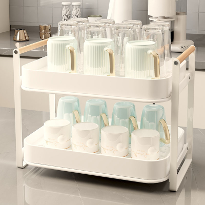  邦可臣杯子收纳置物架双层茶杯架茶具收纳架杯子家用桌面放水杯沥水托盘