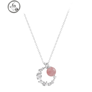 s925银闪钻月亮莓晶项链清新森系ins轻奢小众学生锁骨链韩版女 JiMi 通体925银草莓晶月亮项链