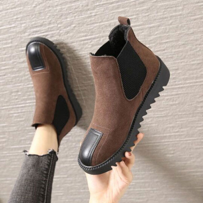 2020秋新款切尔西靴平底女短筒厚底棉靴复古短靴百搭加绒女靴子威珺