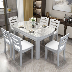 餐厅实木餐桌椅组合橡胶木折叠伸缩餐桌小户型中式玻璃电磁炉餐桌