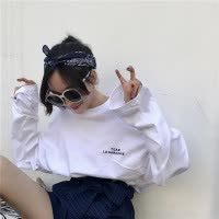 秋装韩版女士长袖T恤女中长款印花衣服宽松上衣女装