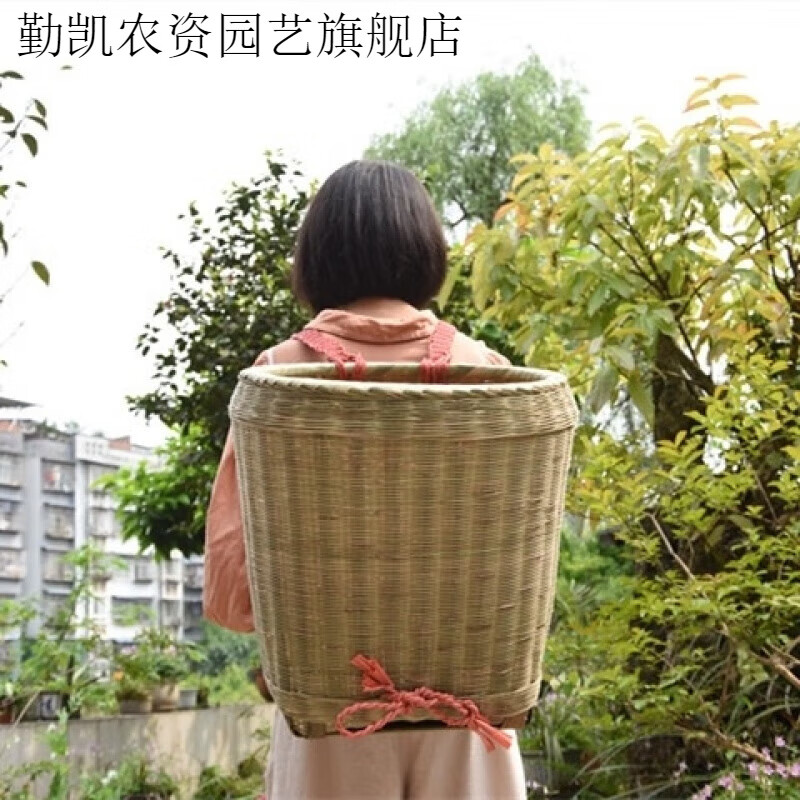 润华年四川竹编背篓背筐白边竹编竹背篼成人家用买菜 采蘑菇 采茶 全竹圆(上口39高39)