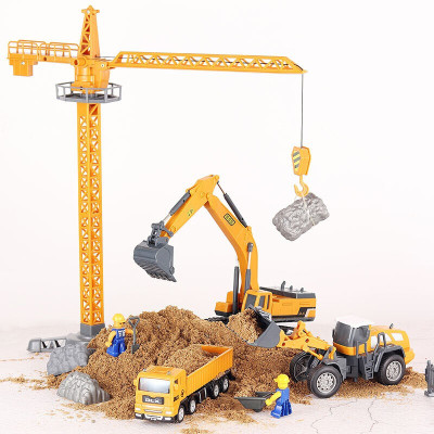 男孩模型工程车套装塔吊挖掘机玩具卡车吊车压路机搅拌车油罐车儿童玩具车铲车推土机消防车组合工程系列