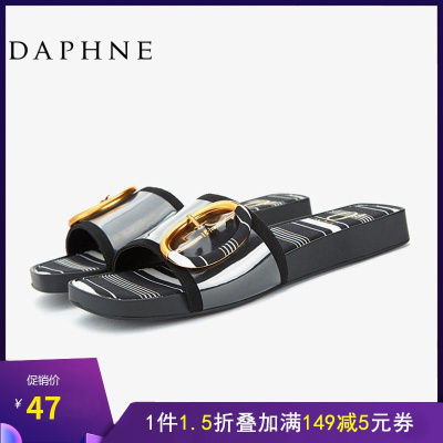 达芙妮专柜正品女鞋时尚夏女一字拖外穿平底休闲简约凉拖鞋