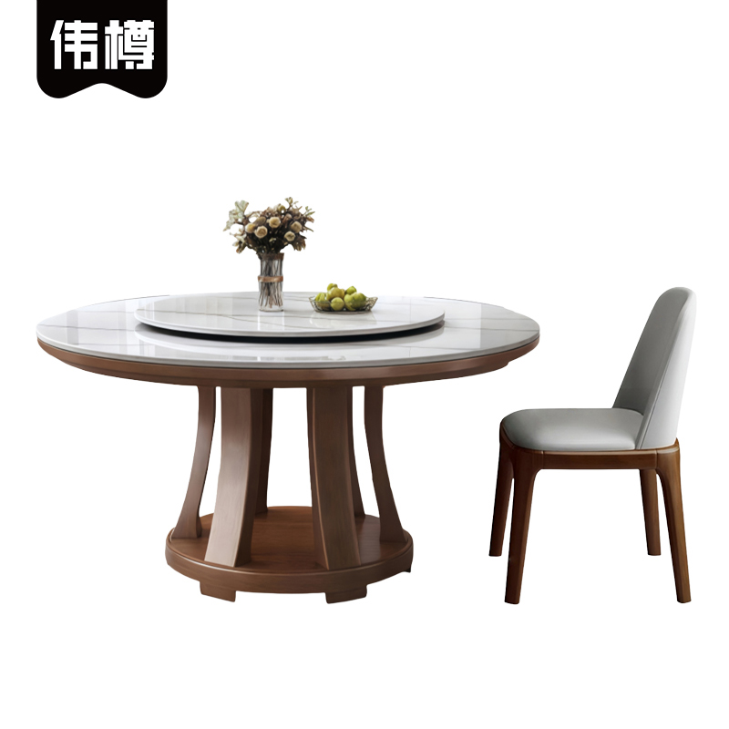 伟樽岩板实木餐桌120*120*76cm+椅子*4套