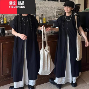 YIBUSHENG日系山本风中长款黑色衬衫裙子女季2024新款小个子设计感连衣裙