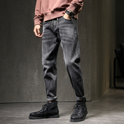 牛仔裤男潮牌秋季修身小脚裤时尚韩版休闲潮流百搭黑色长裤男