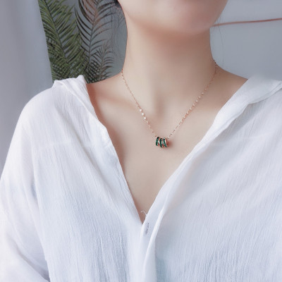 经典三排绿钻钛钢吊坠项链女网红配饰小蛮腰锁骨链高级感气质颈链送女朋友老婆情人节七夕生日礼物
