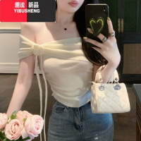 YIBUSHENG一字肩法式花朵短袖t恤女季纯欲甜辣妹露肩挂脖小上衣别致绝美