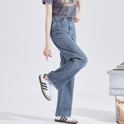 [200元任选3件]唐狮春秋季新款女牛仔裤宽松阔腿裤高腰显瘦直筒设计感潮流