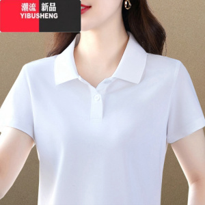 YIBUSHENG冰丝翻领短袖t恤女季大码中年妈妈带领体恤上衣显瘦速干polo衫