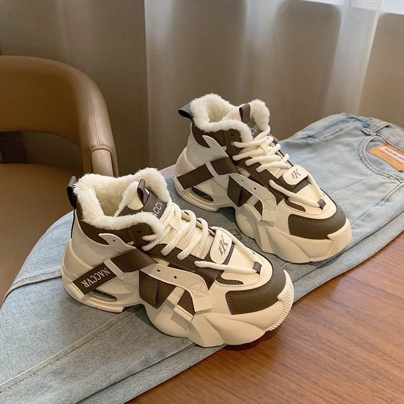 厚底女鞋新款冬季高帮加绒保暖老爹鞋百搭增高雪地靴_1