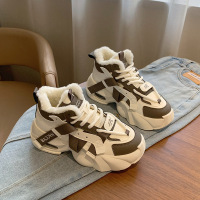 厚底女鞋新款冬季高帮加绒保暖老爹鞋百搭增高雪地靴_1