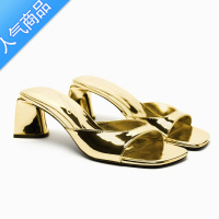 SUNTEK2023夏季凉拖鞋女一字带方头粗跟凉鞋百搭高跟露趾气质鞋女