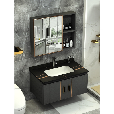  古达岩板太空铝合金浴室柜组合卫生间洗手盆柜洗漱台镜柜一体洗脸盆柜