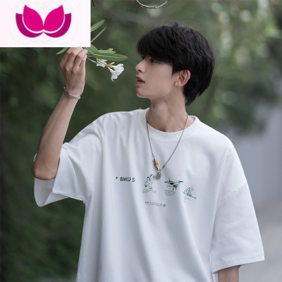 七斓夏季短袖t恤男宽松港风韩版潮流百搭半袖上衣ins潮牌简约圆领体恤