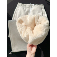 加绒运动裤女款新款秋冬季加厚东北棉裤灰色羊羔绒阔腿卫裤子